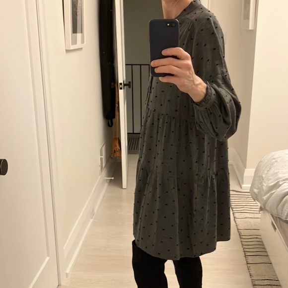 Zara Swiss Dot Babydoll Dress, Grey - Picture 4 of 4